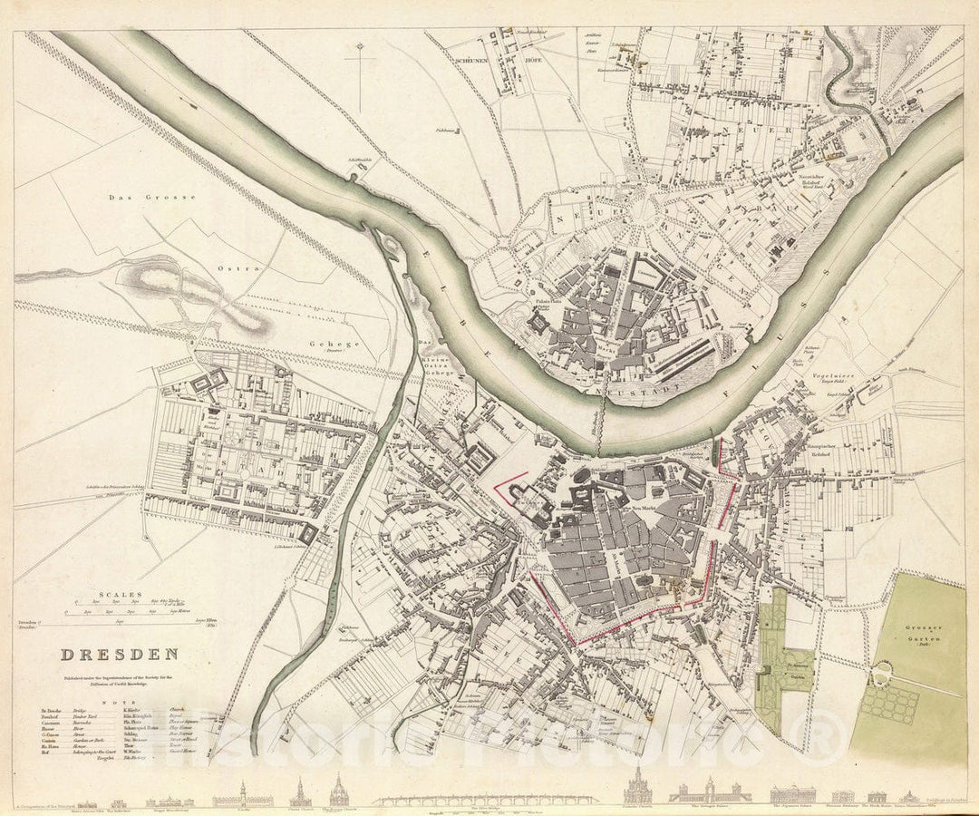 Historic Map : Germany , Dresden Germany, 1833 Dresden. , Vintage Wall Art