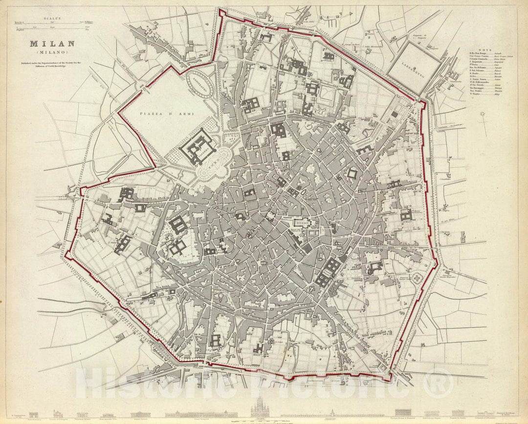 Historic Wall Map : Italy , Milan (Italy), 1832 Milan. Milano. , Vintage Wall Art