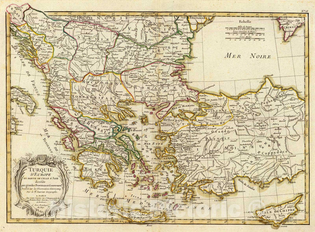 Historic Map : Greece; Turkey, Balkan Peninsula 1780 Turquie. , Vintage Wall Art