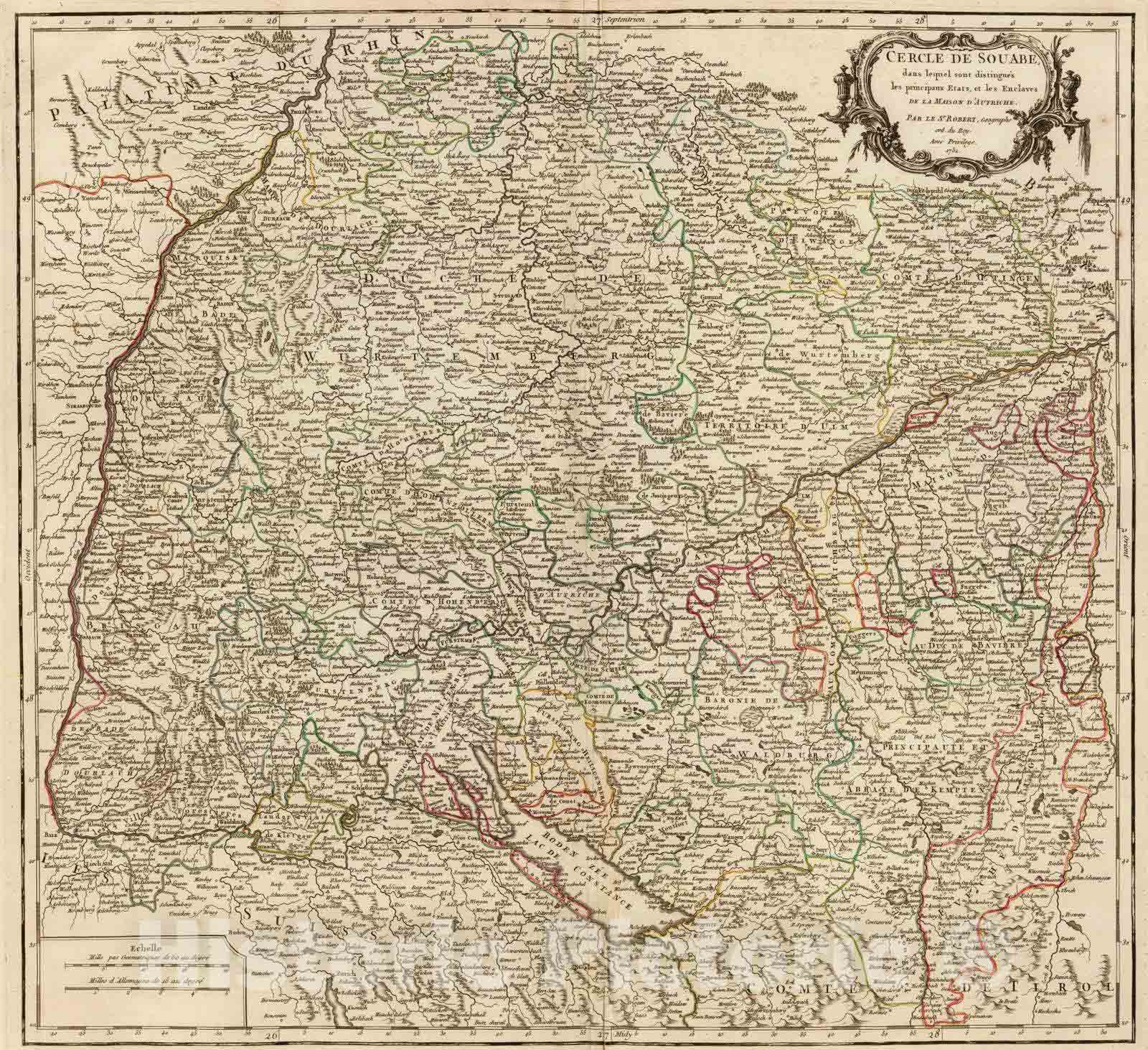 Historic Map : Germany, 1751 Cercle de Soabe. , Vintage Wall Art