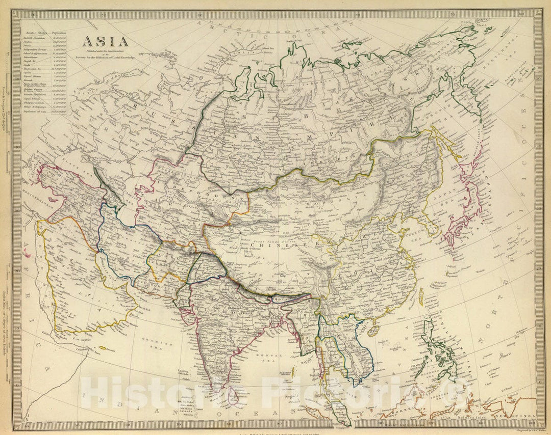 Historic Wall Map : 1840 Asia. - Vintage Wall Art