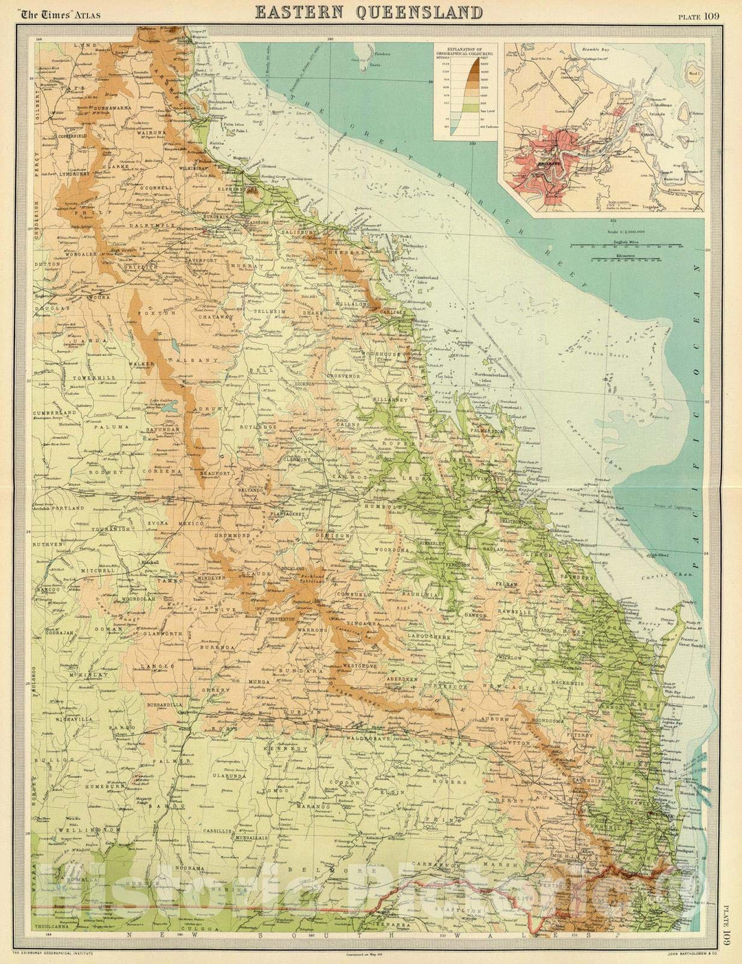 Historic Map : 1922 Eastern Queensland. - Vintage Wall Art