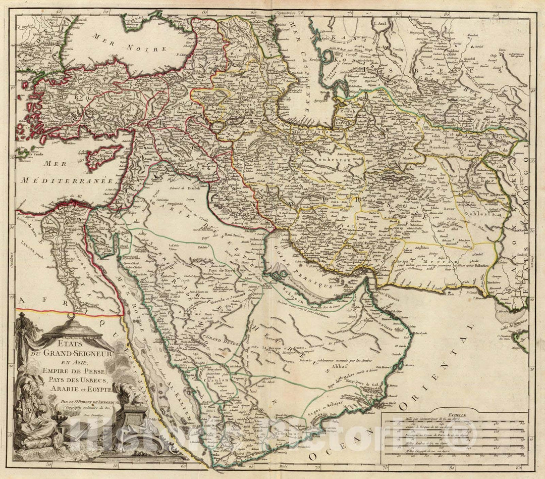 Historic Map : Afghanistan; Iran; Pakistan; Turkey, Middle East, Asia 1753 Etats du Grand-Seigneur en Asie, Perse, Pays des Usbecs, Arabie, Egypte., Vintage Wall Art