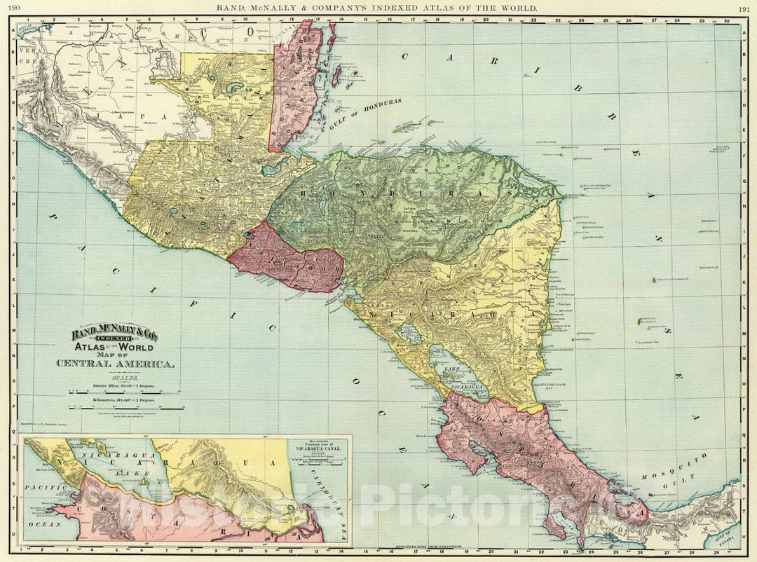 Historic Map : 1897 Central America. - Vintage Wall Art