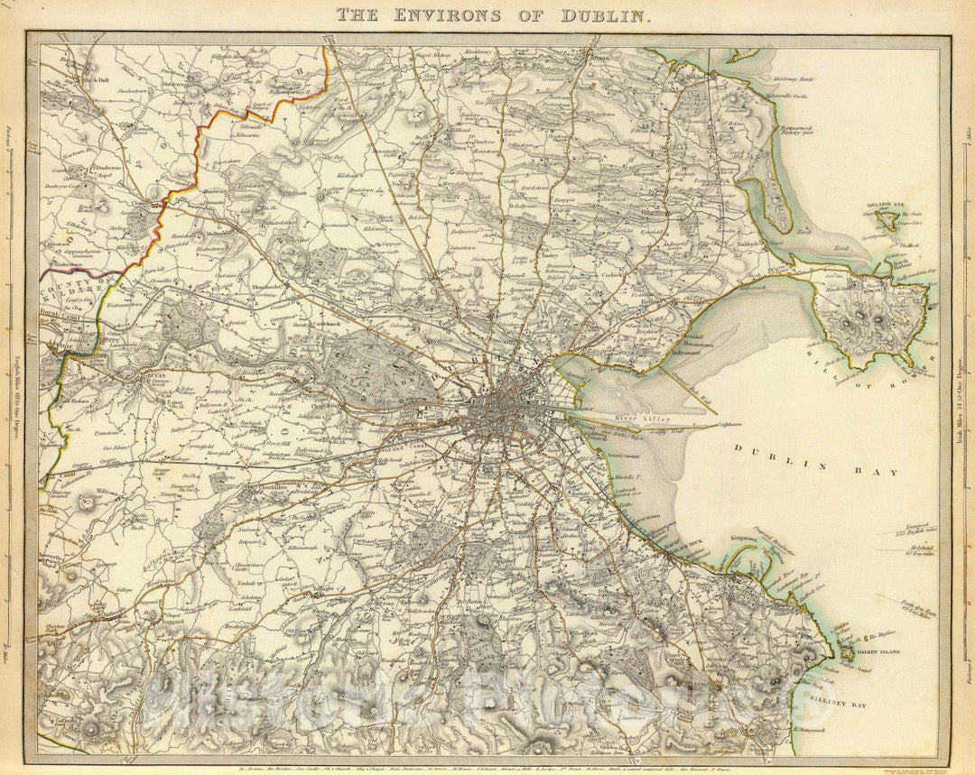 Historic Map : Ireland, Dublin Region (Ireland) 1837 Dublin environs. , Vintage Wall Art