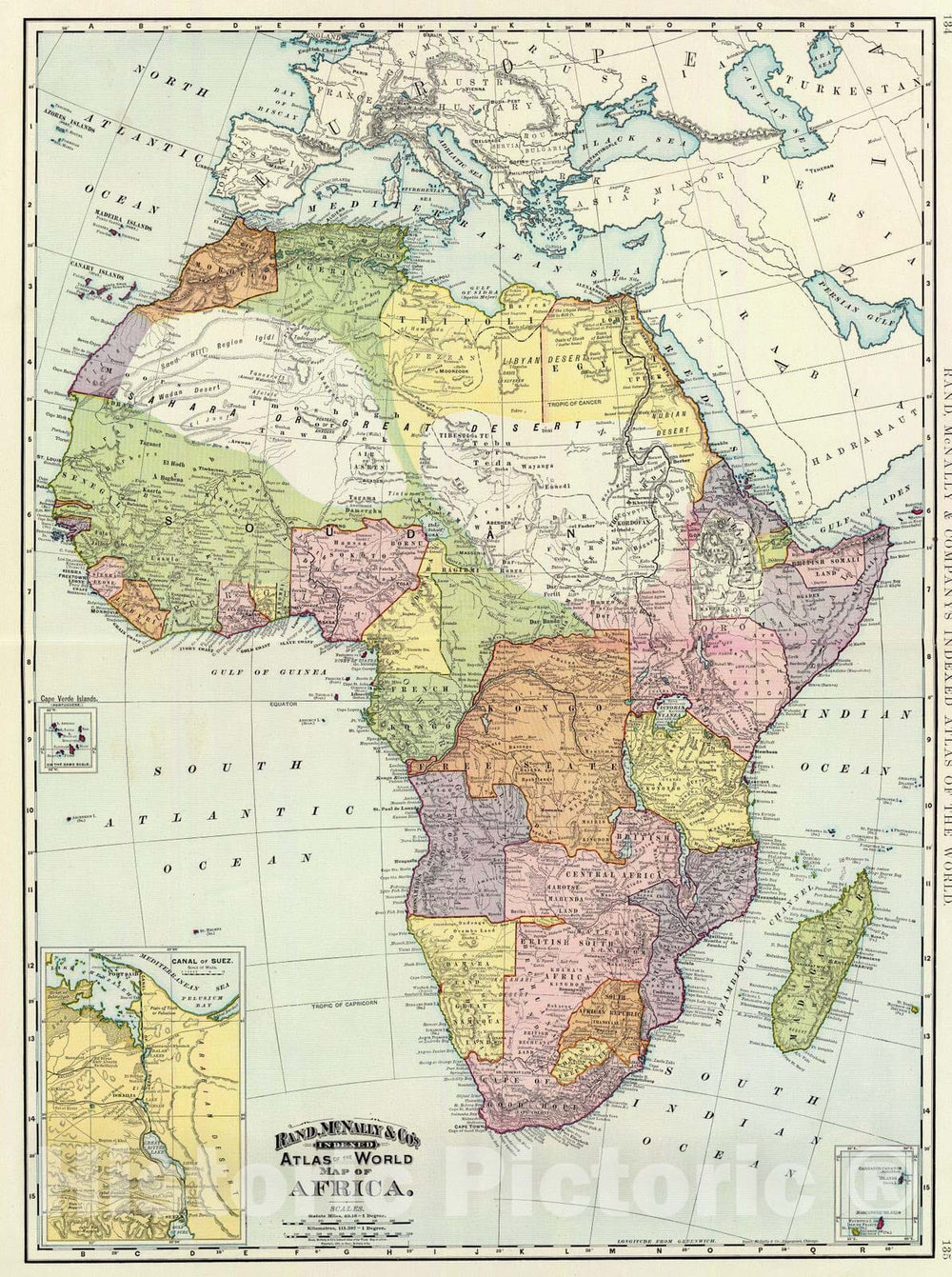 Historic Map - World Atlas - 1897 Africa, Suez Canal. - Vintage Wall Art