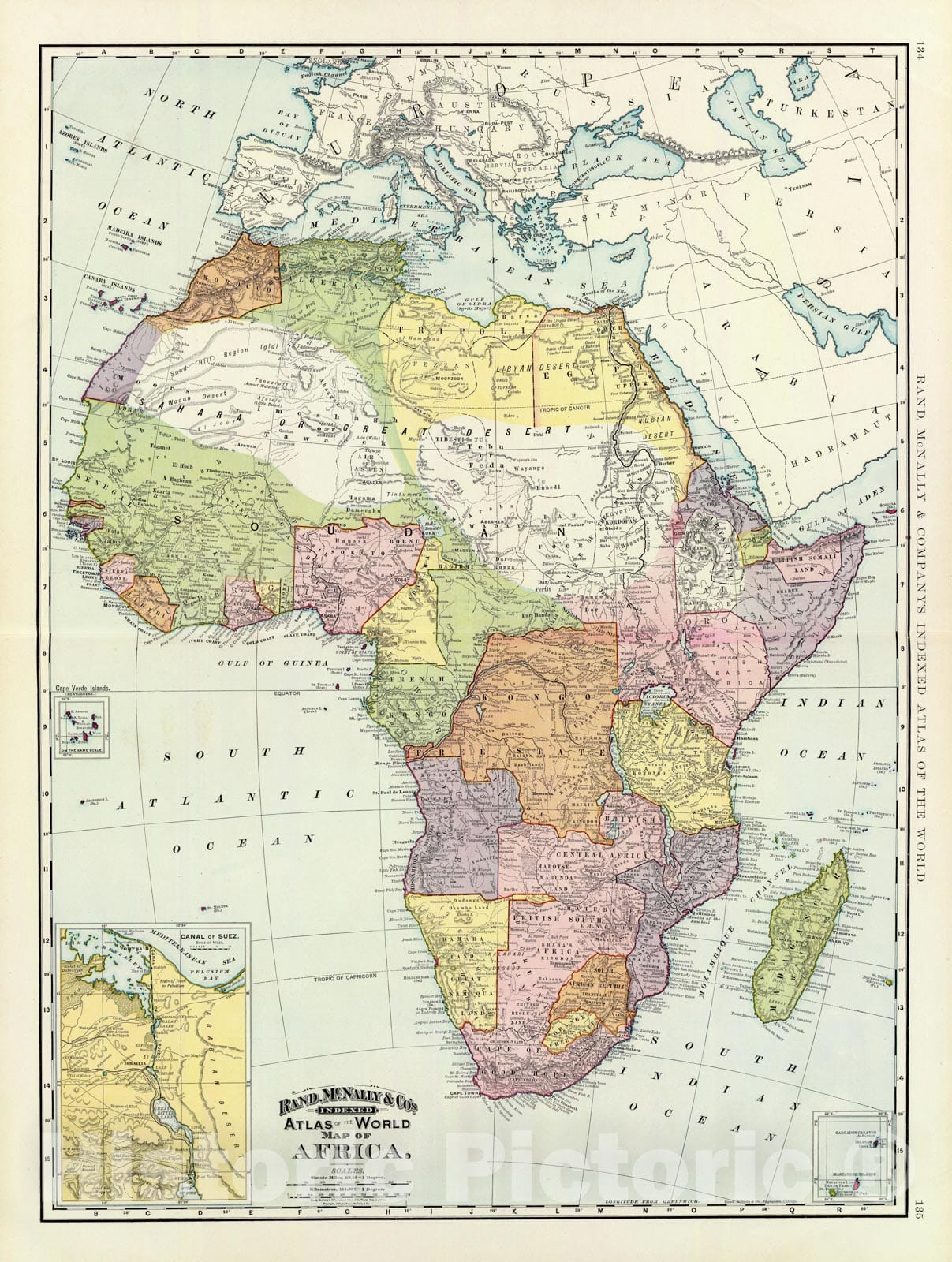 Historic Map - World Atlas - 1897 Africa, Suez Canal. - Vintage Wall Art