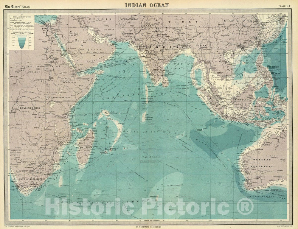 Historic Map : 1922 Indian Ocean. - Vintage Wall Art