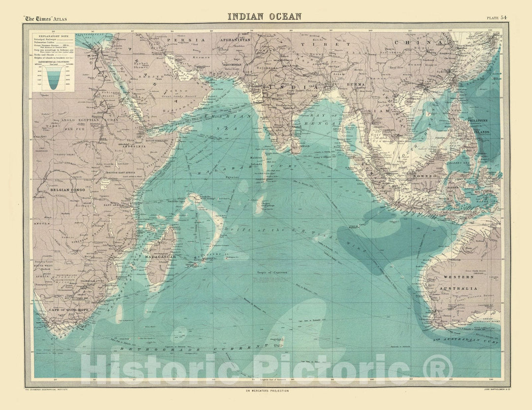 Historic Map : 1922 Indian Ocean. - Vintage Wall Art