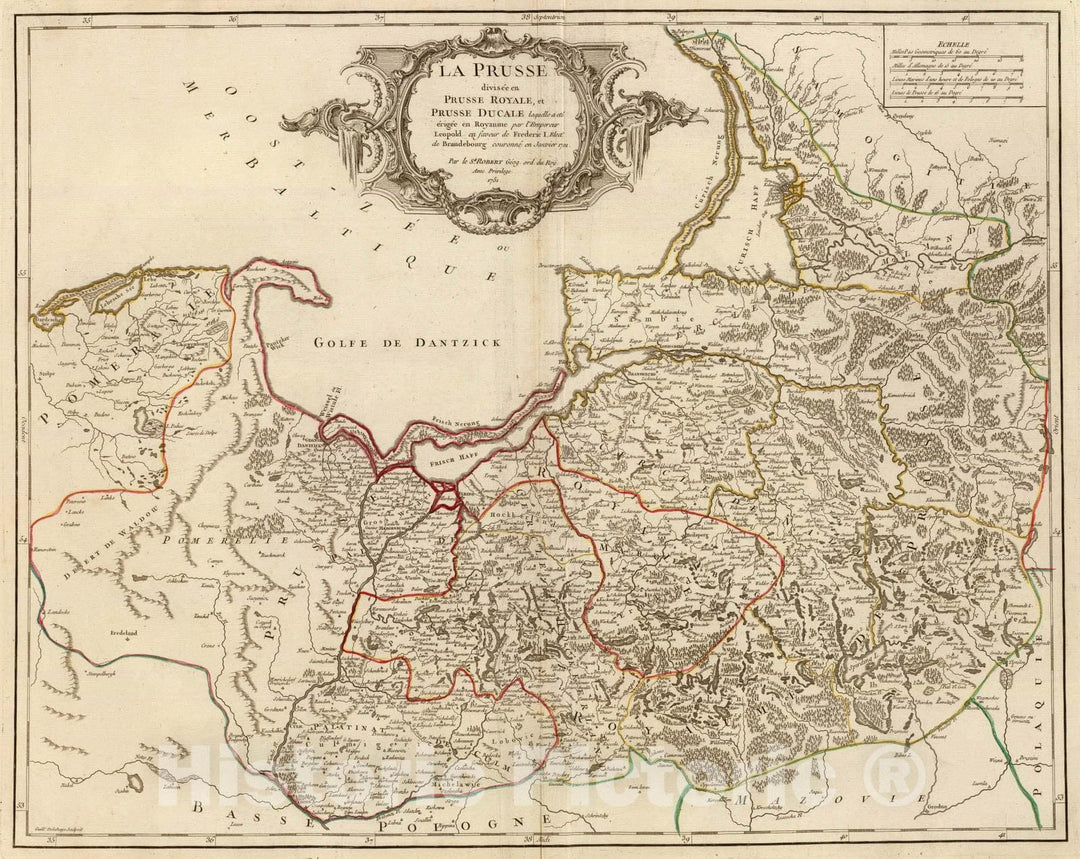 Historic Map : Lithuania; Poland, 1751 La Prusse. , Vintage Wall Art