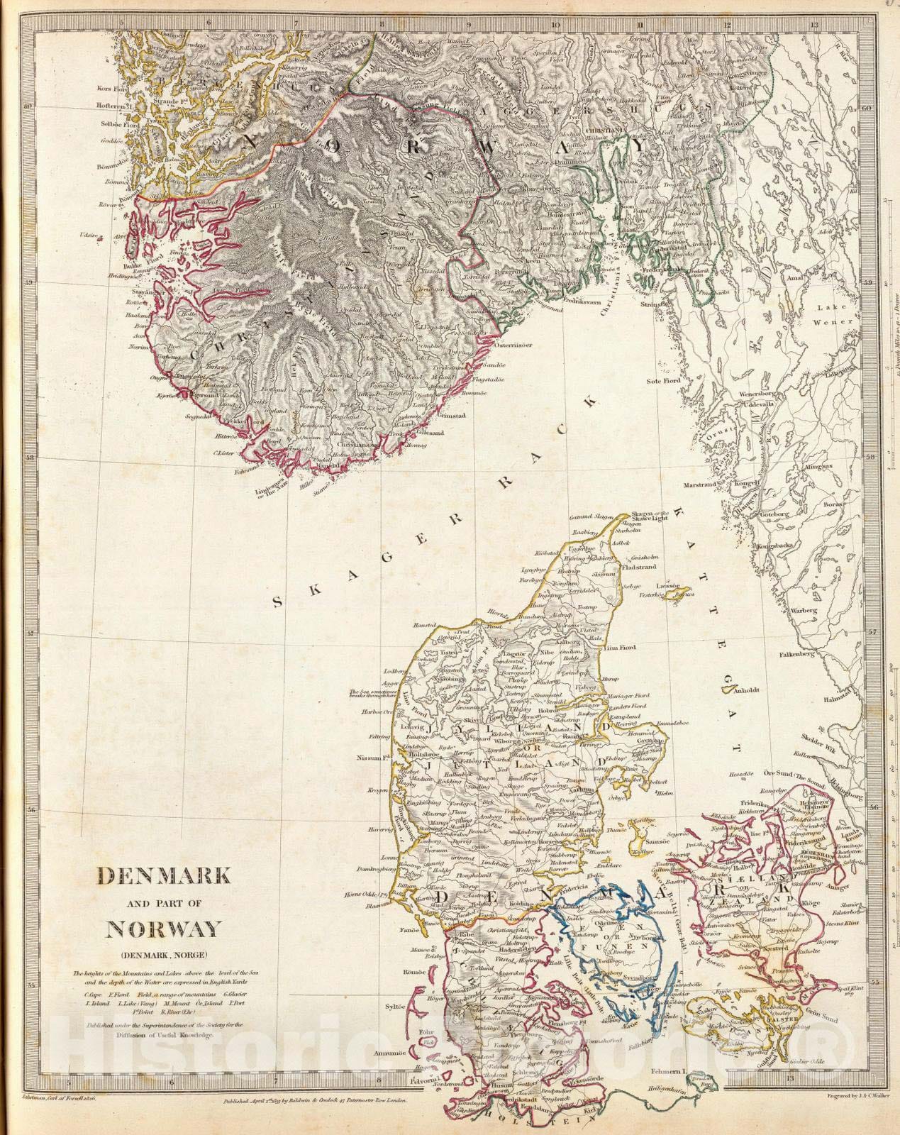 Historic Map : 1833 Denmark, pt. of Norway. - Vintage Wall Art