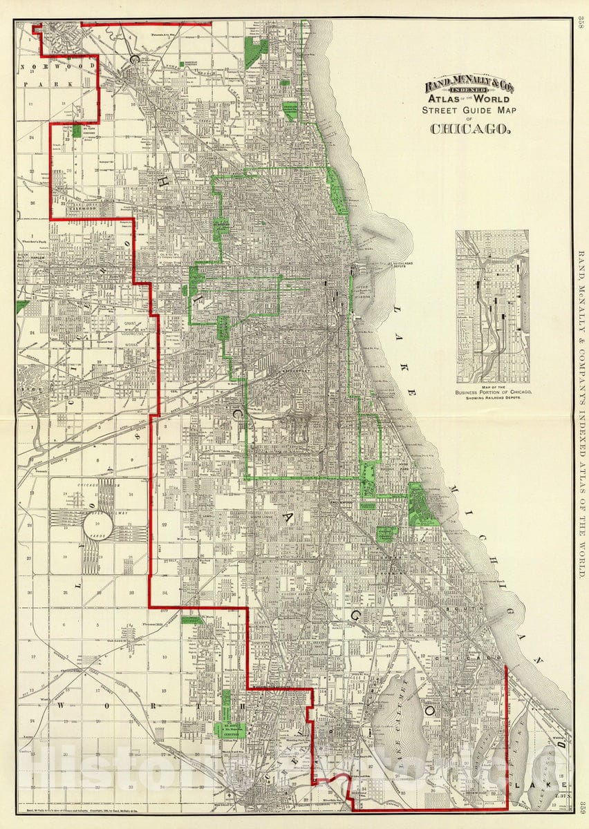 Historic 1897 Map of Chicago  (IL) - Vintage Wall Art