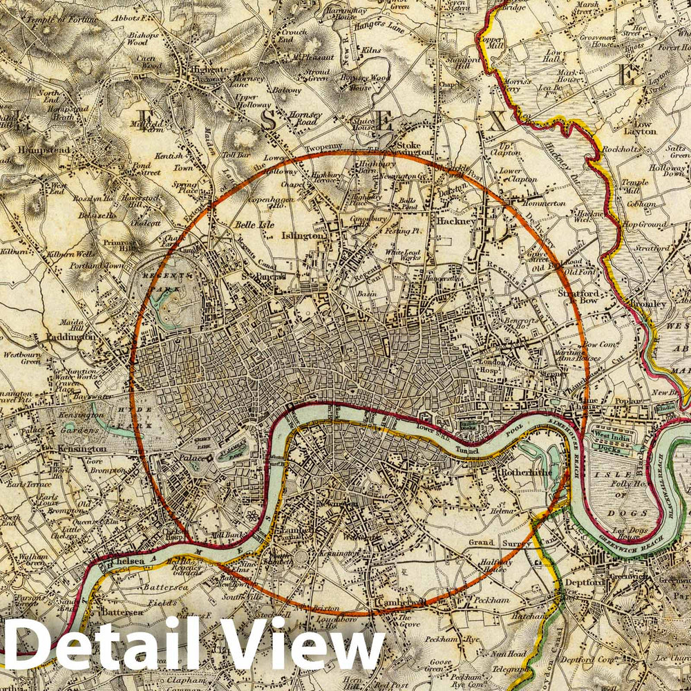 Historic Map : England , London (England), Region (England) 1832 London environs. , Vintage Wall Art