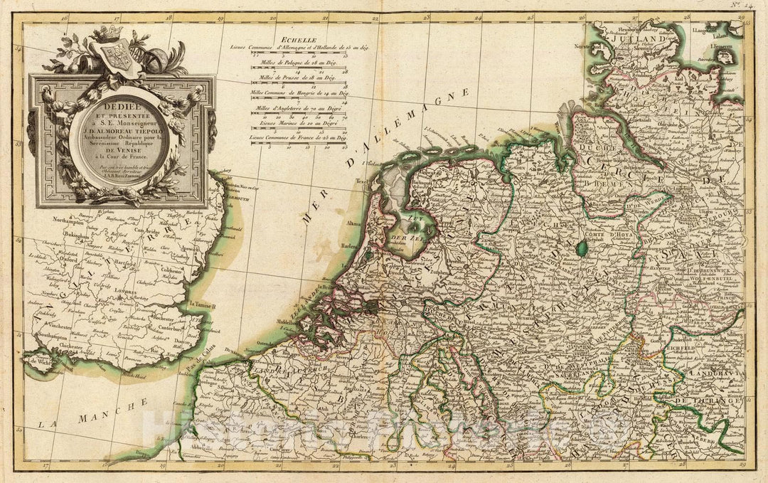 Historic Map : Germany, Benelux countries 1780 L'Alemagne 1. , Vintage Wall Art