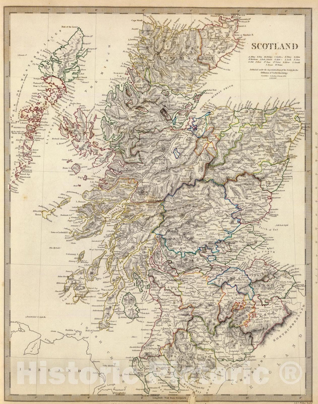 Historic Map : 1841 Scotland. - Vintage Wall Art