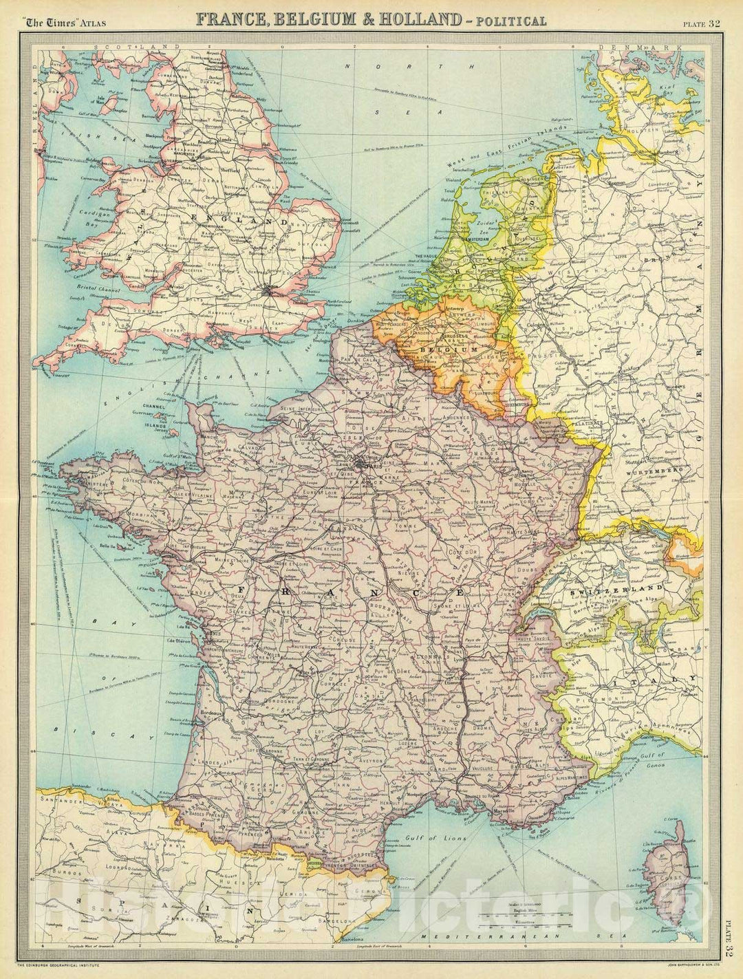 Historic Map : 1922 France, Belgium & Holland - political. - Vintage Wall Art