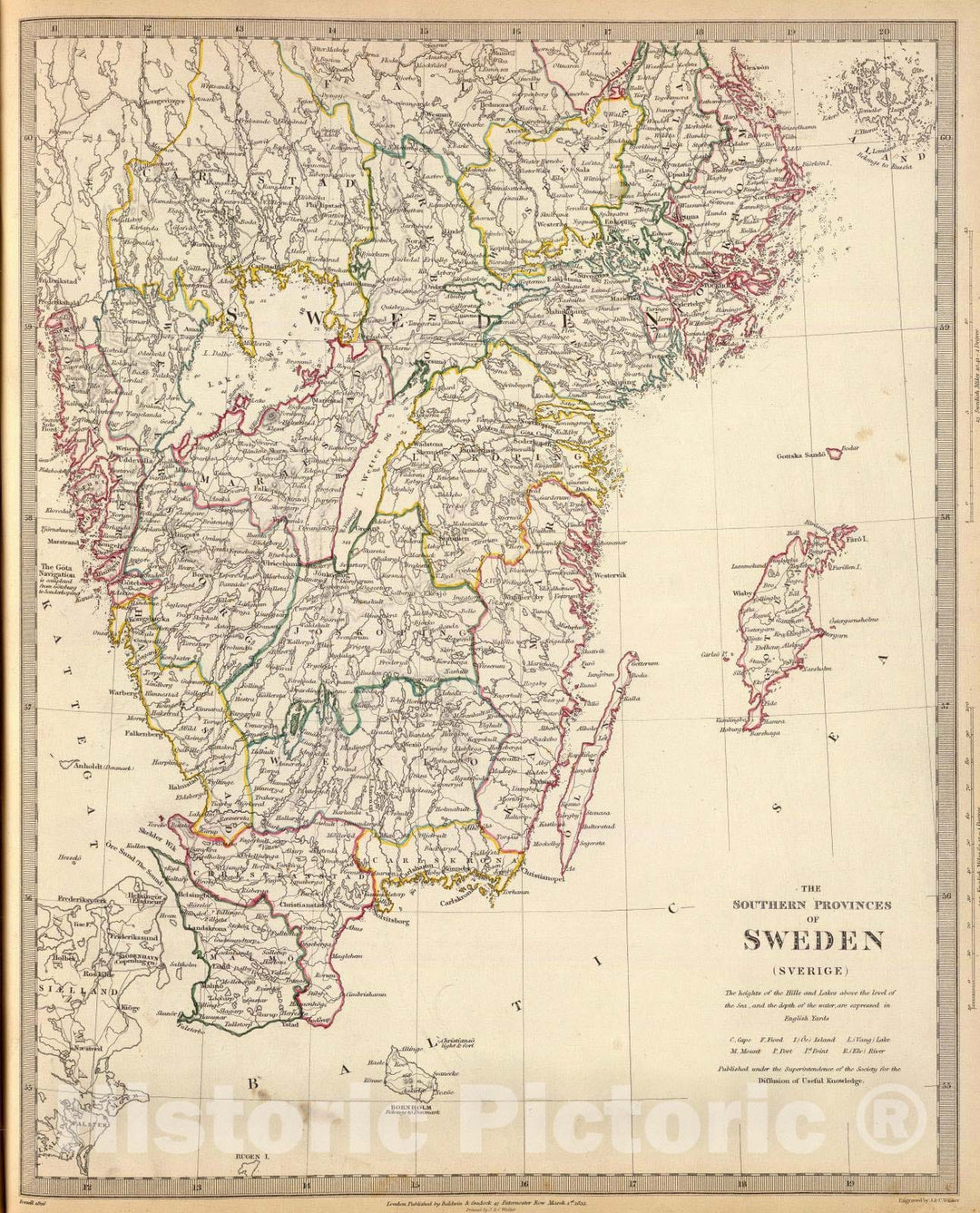 Historic Map : 1833 Sweden, southern - Vintage Wall Art