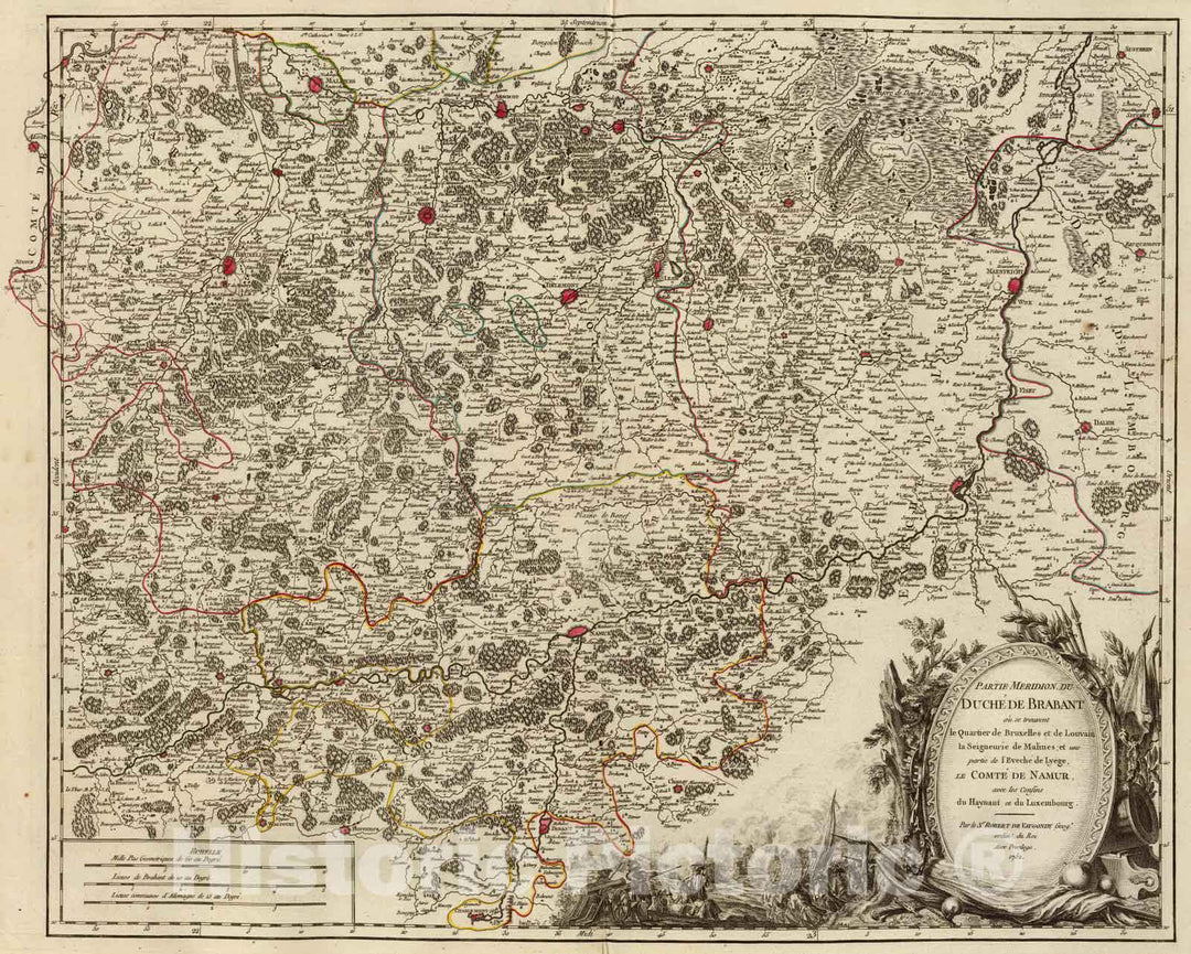 Historic Map : Belgium; Netherlands, 1752 Brabant, Namur Partie Meridionale. , Vintage Wall Art