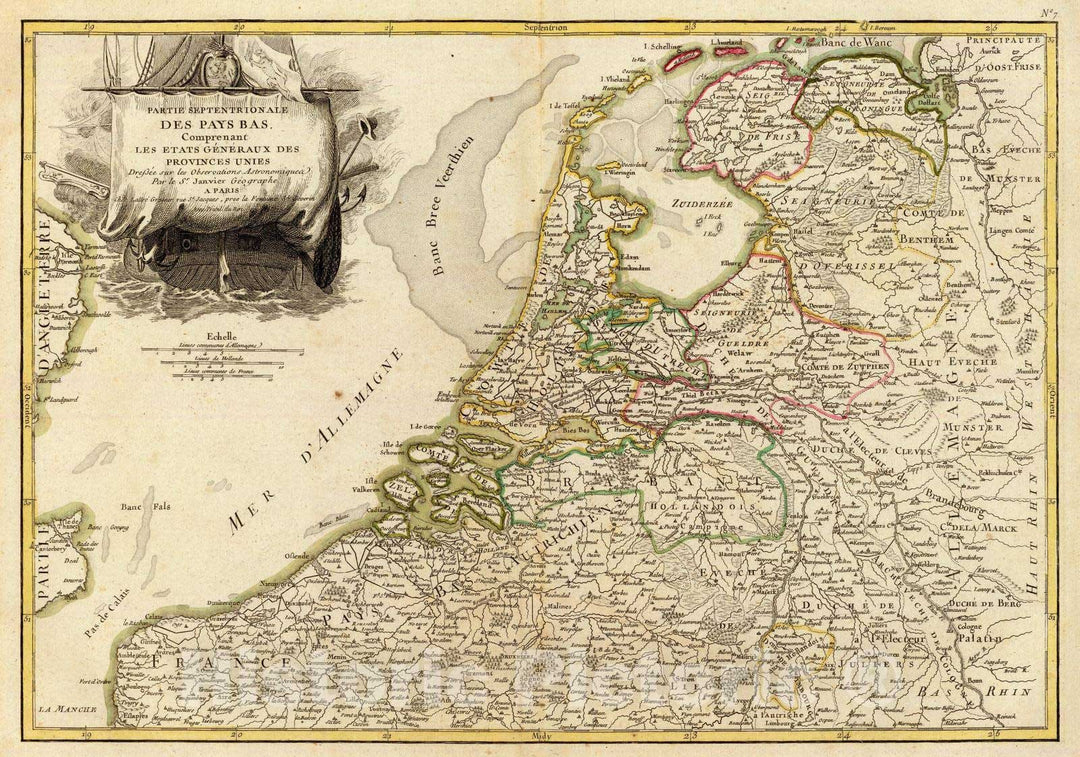 Historic Map : Netherlands, 1780 Pays Bas septentrionale. , Vintage Wall Art