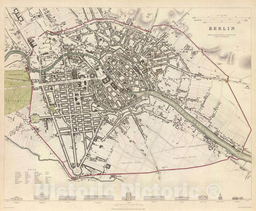 Historic Map : Germany , Berlin Germany, 1833 Berlin. , Vintage Wall Art