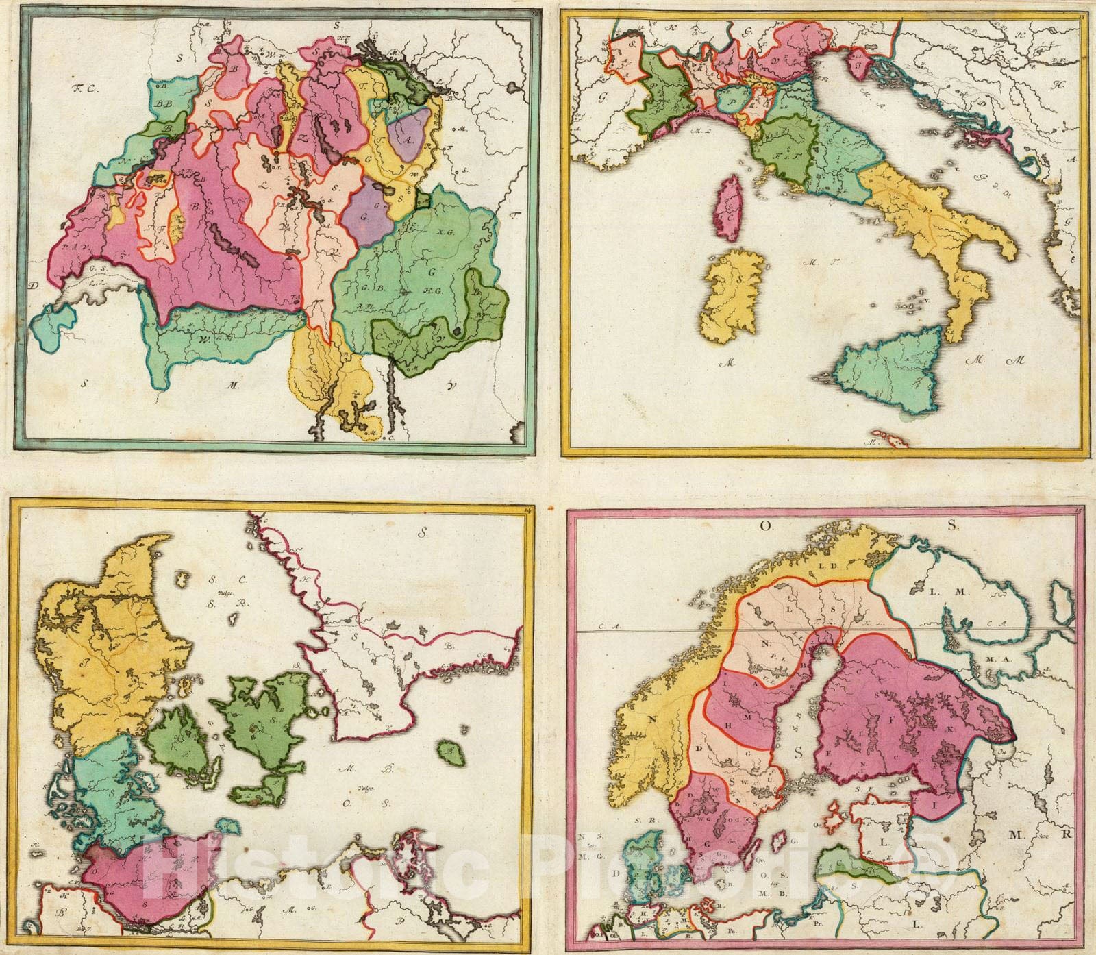 Historic Map : Italy; Switzerland, Baltic States, Europe 1719 (Schweitz, Italia, Danemarck, Schweden, Norwegen) , Vintage Wall Art