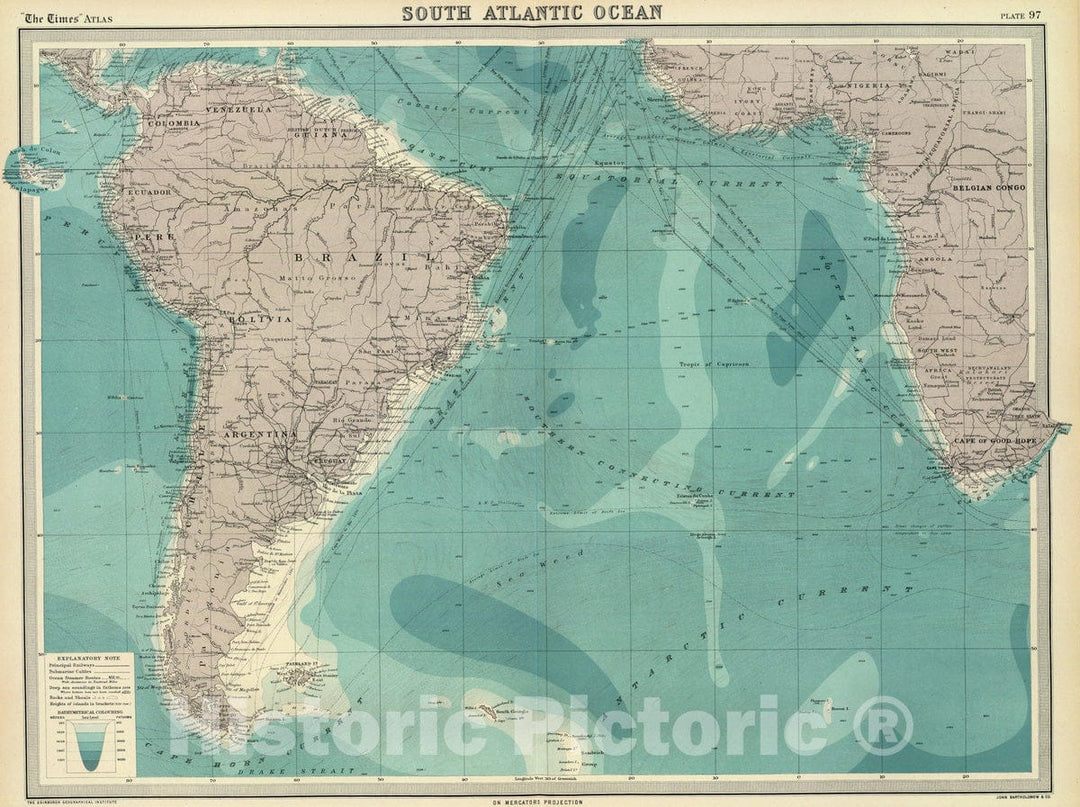 Historic Map : 1922 South Atlantic Ocean. - Vintage Wall Art