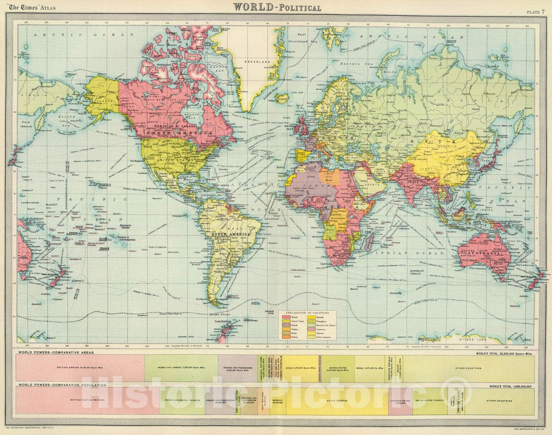 Historic Map : 1922 World - political. - Vintage Wall Art