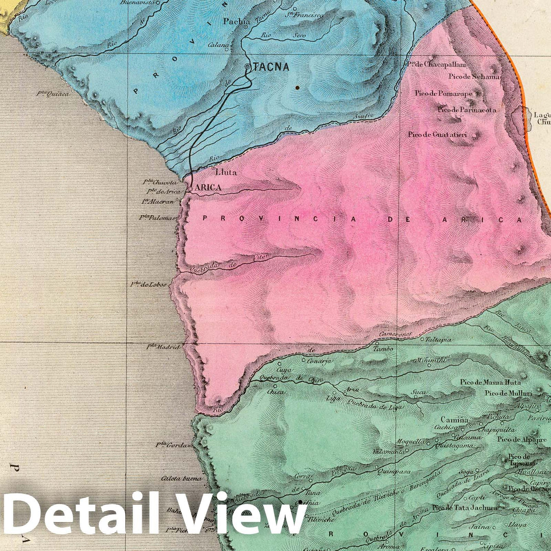 Historic Map : Chile; Peru, Moquegua (Peru : Dept.) 1865 Departamento de Moquegua. , Vintage Wall Art