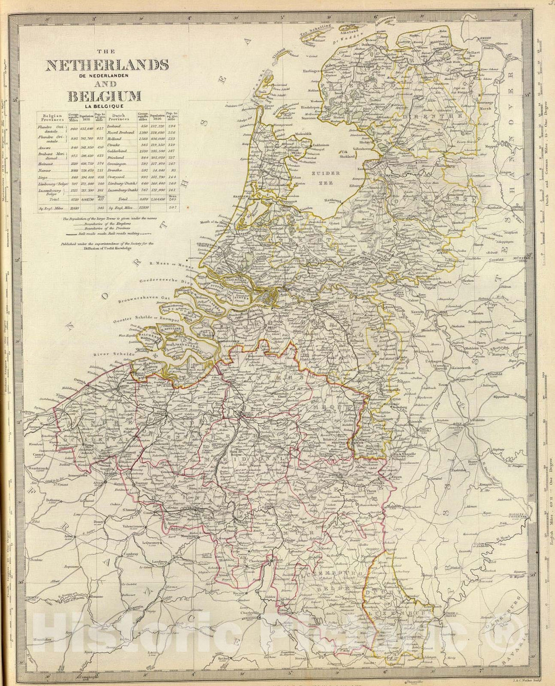 Historic Map : 1843 The Netherlands and Belgium : Vintage Wall Art