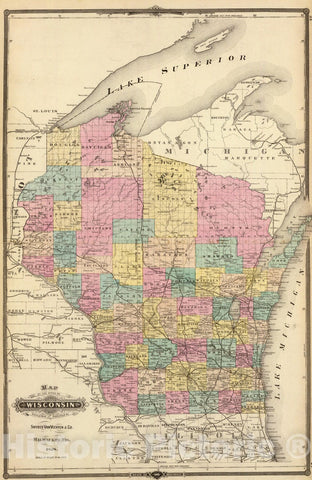 Historic Map : 1878 Map of the State of Wisconsin. - Vintage Wall Art