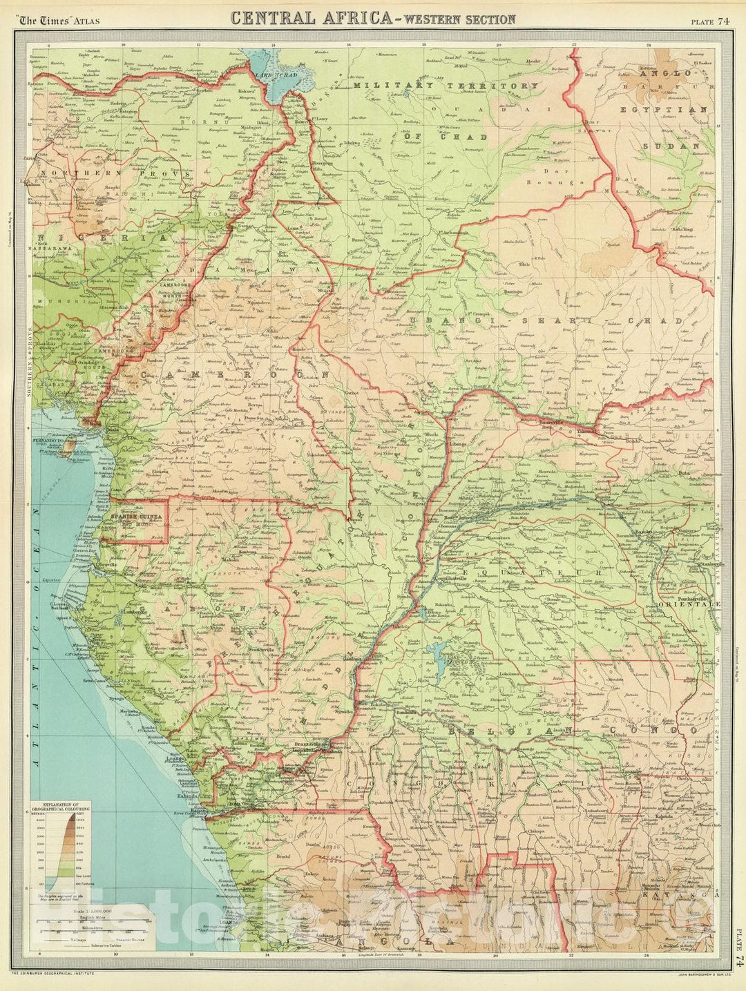 Historic Map : 1922 Central Africa - western section. - Vintage Wall Art