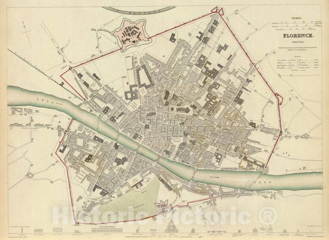 Historic Map : Italy , Florence (Italy), 1835 Florence. Firenze. , Vintage Wall Art