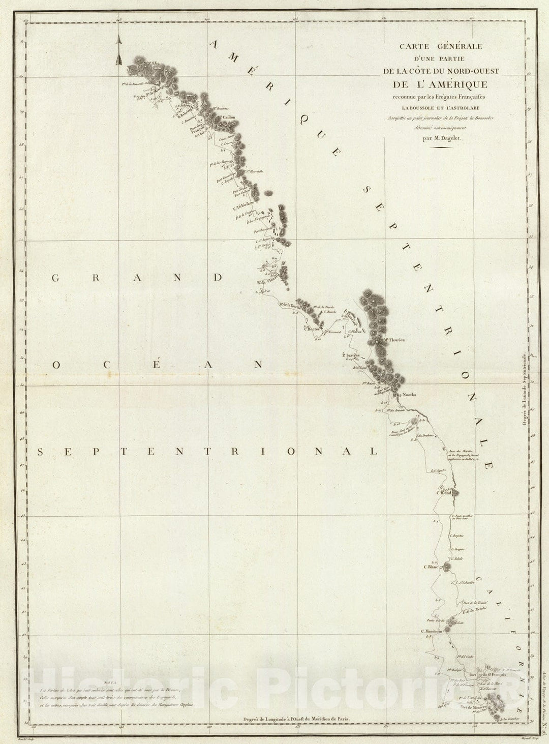 Historic Map : Canada; United States, Pacific Coast (North America), North America 1797 Cote N.O. de l'Amerique. , Vintage Wall Art