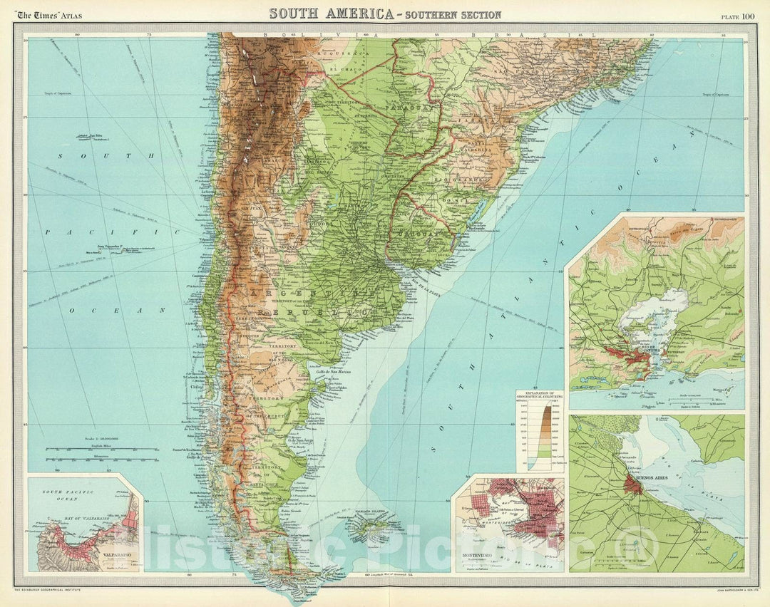 Historic Map : 1922 South America - southern section. - Vintage Wall Art