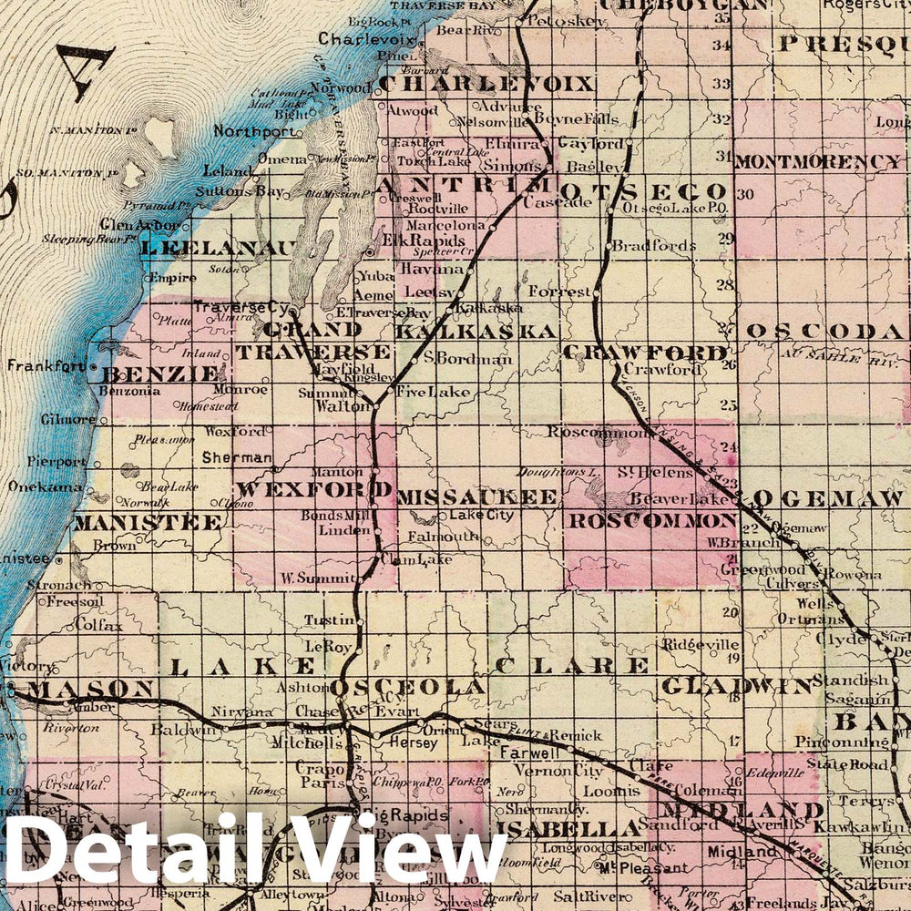 Historic Map : National Atlas - 1875 Michigan. - Vintage Wall Art