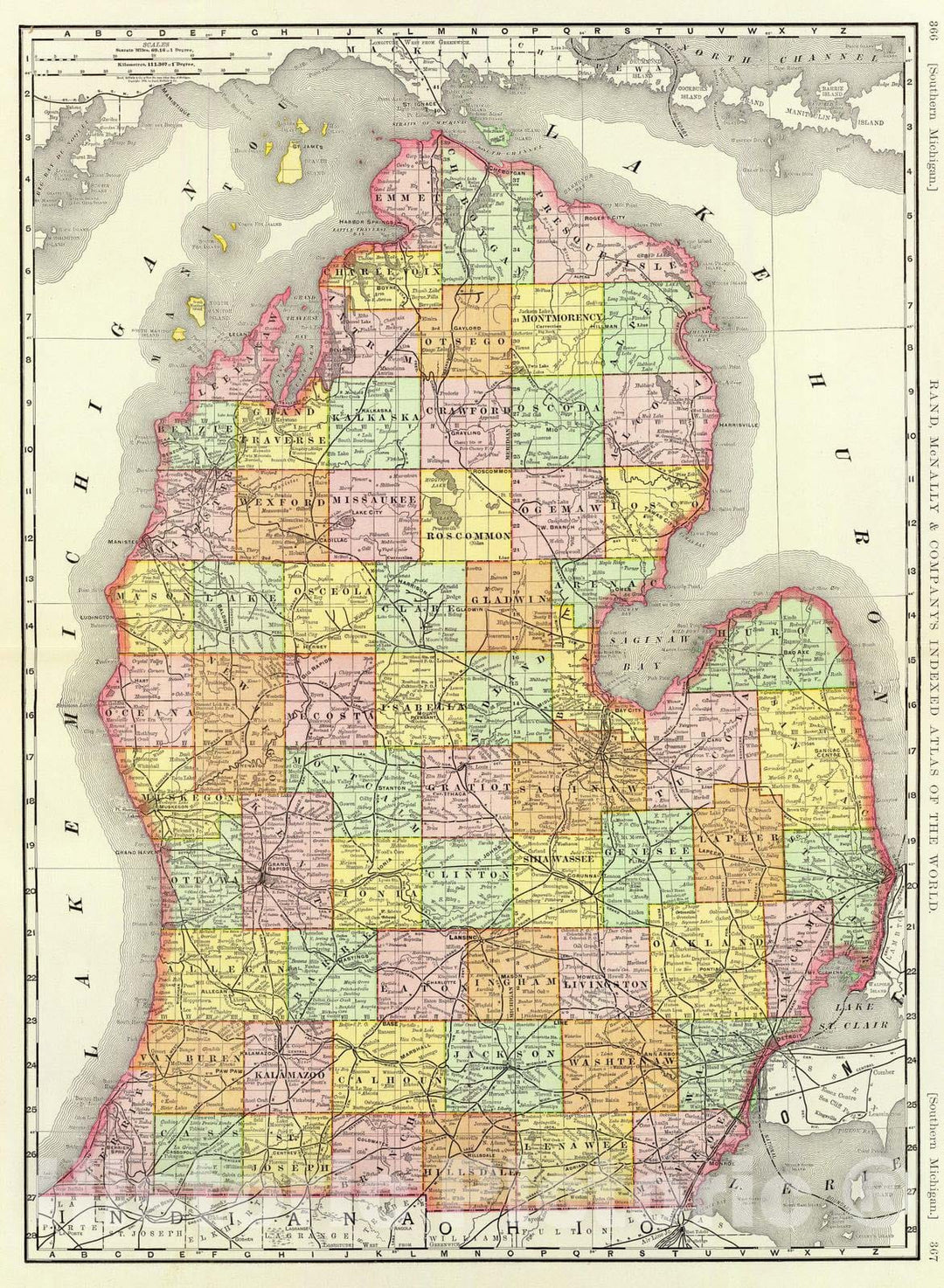 Historic Map : 1897 Southern Michigan. - Vintage Wall Art