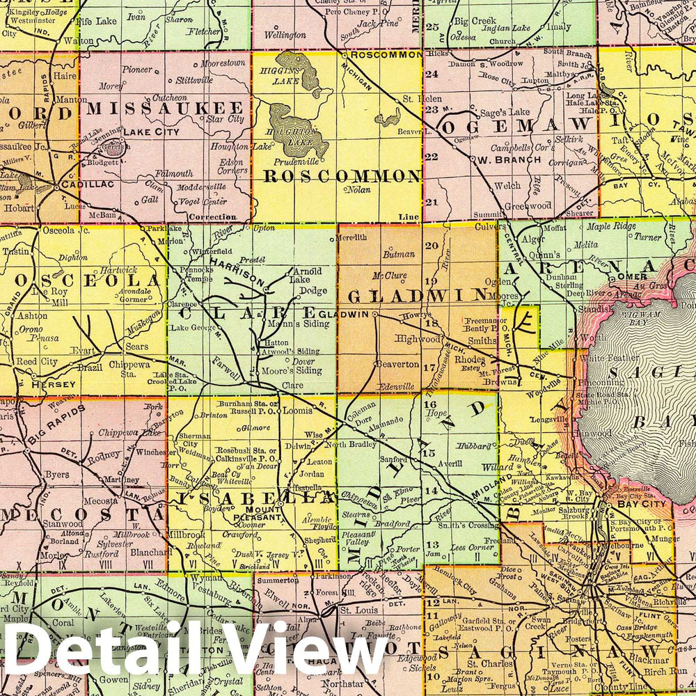 Historic Map : 1897 Southern Michigan. - Vintage Wall Art