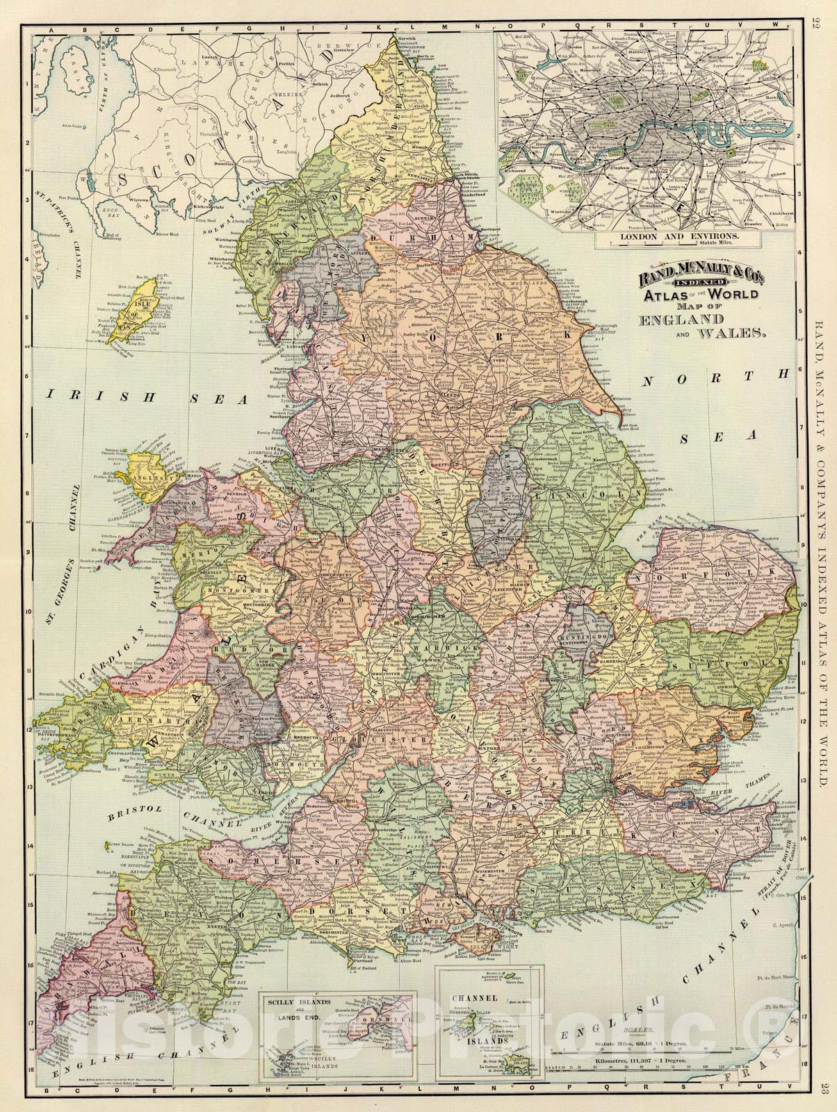 Historic Map : 1897 England, Wales. - Vintage Wall Art