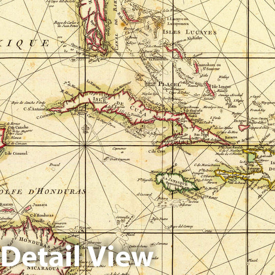 Historic Map : Caribbean Area, West Indies 1762 Golfe du Mexique. , Vintage Wall Art