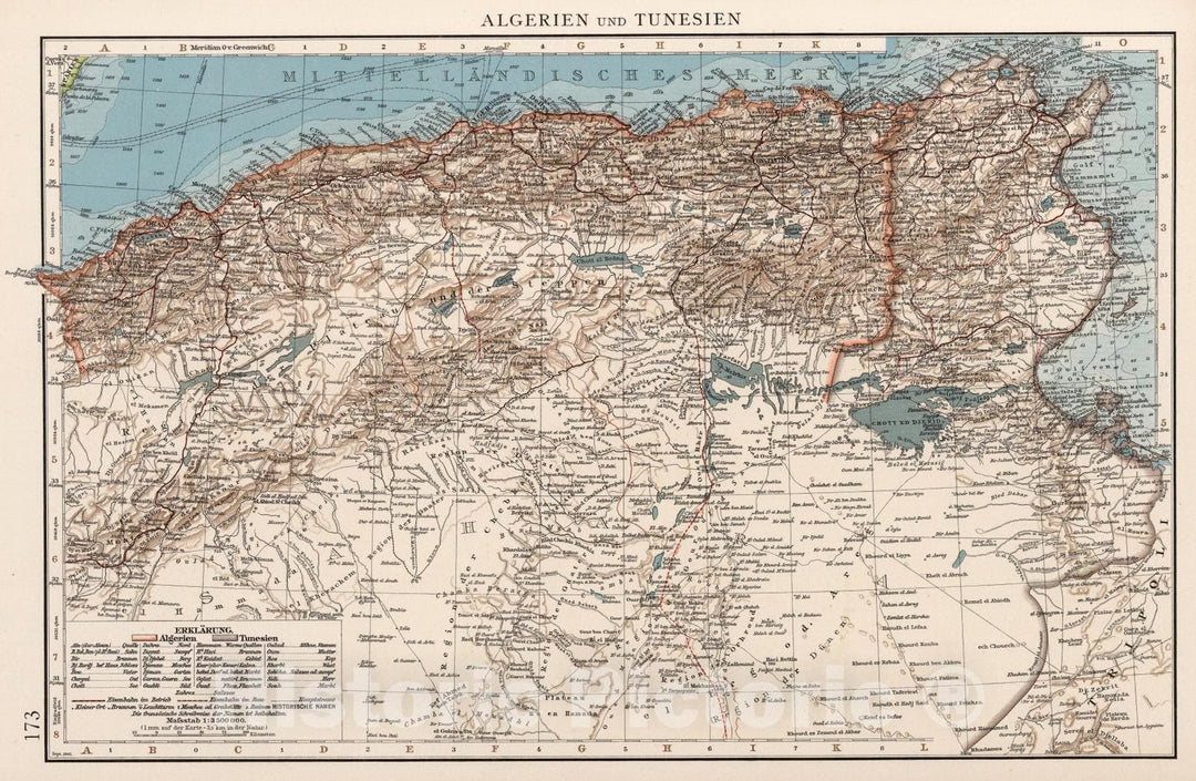 Historic Map : Algeria; Tunisia, , Africa 1905 Deutsch-Ostafrika v1 , Vintage Wall Art