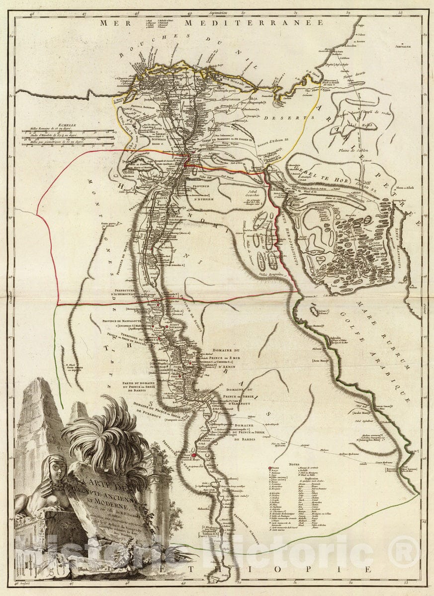 Historic Map : Egypt, 1753 Carte de l'Egypte Ancienne et Moderne. , Vintage Wall Art