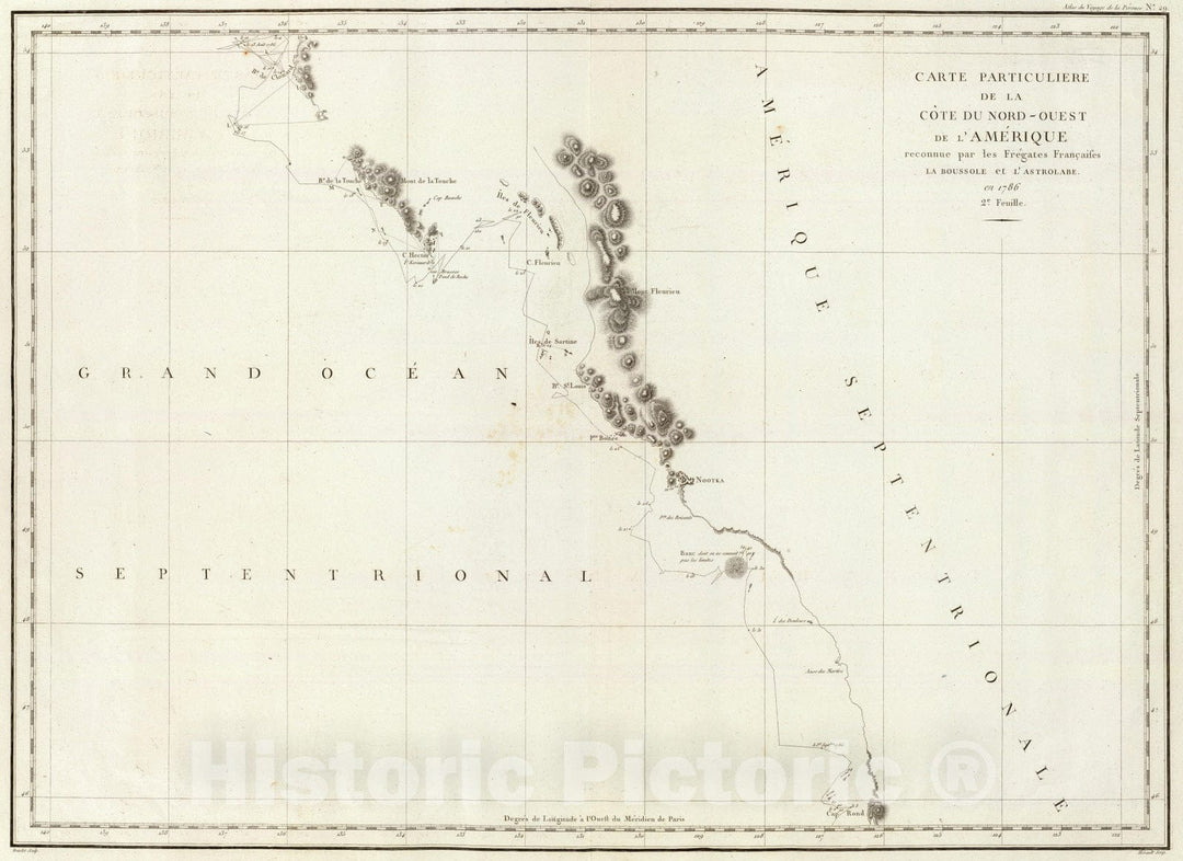 Historic Wall Map : British Columbia, 1797 Cote N.O.de l'Amerique. 2. , Vintage Wall Art