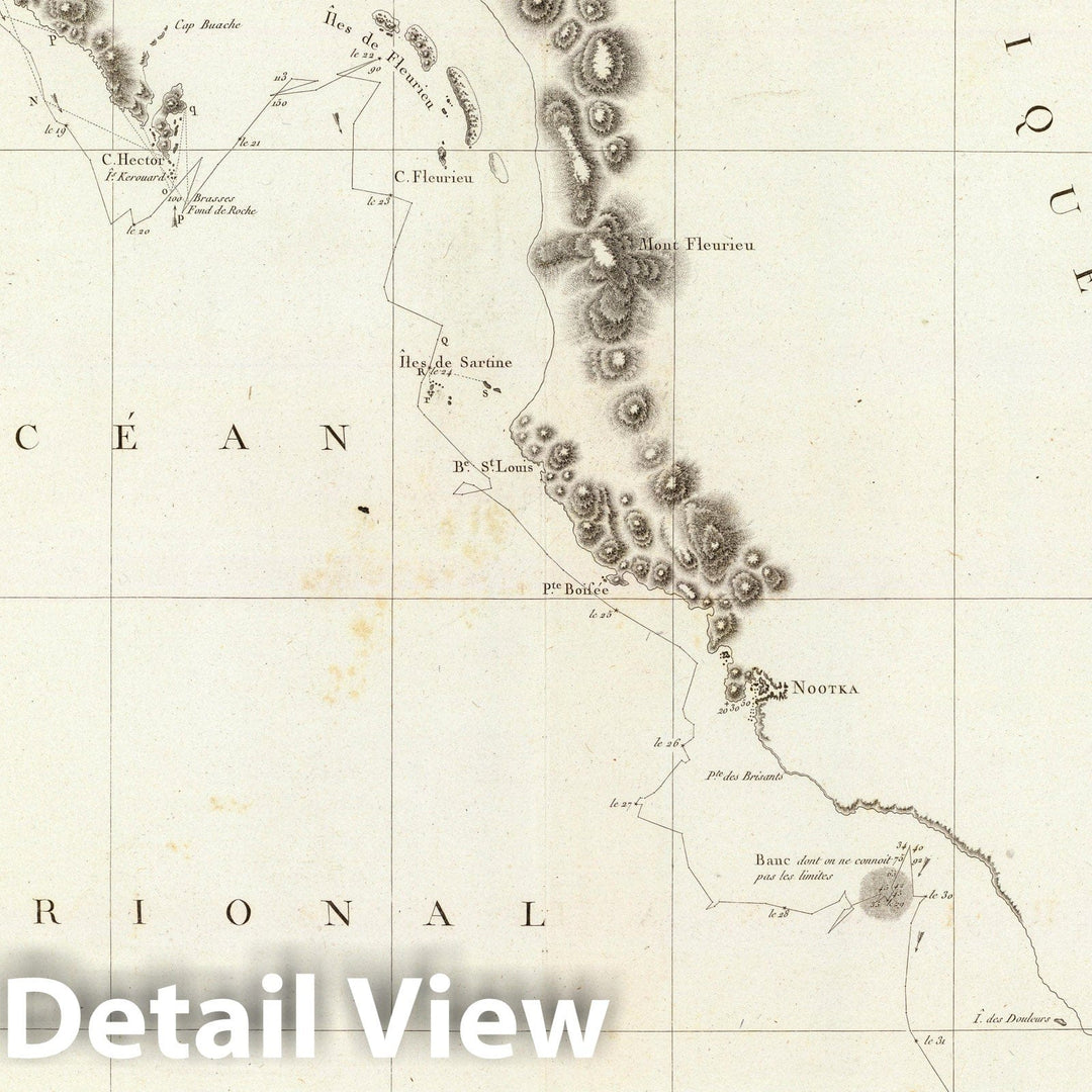 Historic Wall Map : British Columbia, 1797 Cote N.O.de l'Amerique. 2. , Vintage Wall Art