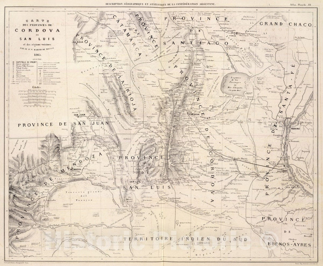 Historic Map : Argentina, Cordoba (Argentina : Province) 1873 Carte des provinces de Cordova et San Luis. , Vintage Wall Art