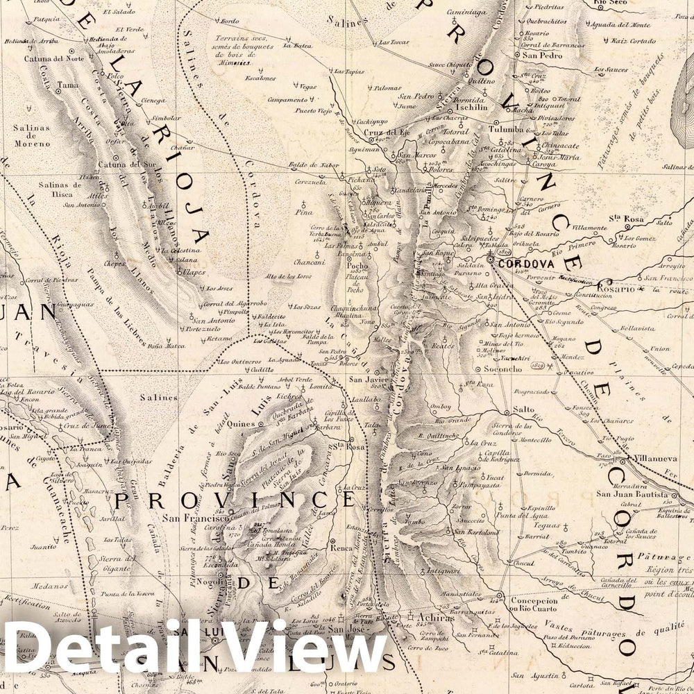 Historic Map : Argentina, Cordoba (Argentina : Province) 1873 Carte des provinces de Cordova et San Luis. , Vintage Wall Art