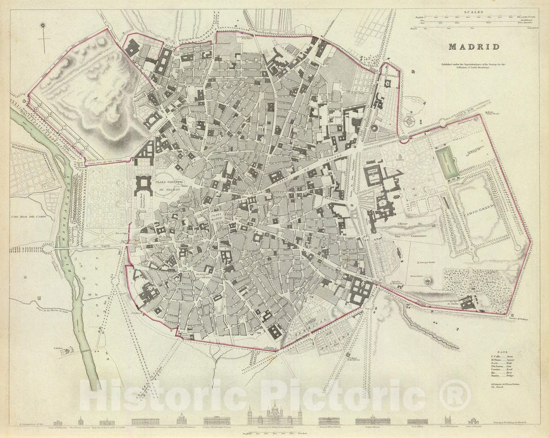 Historic Map : Spain , Madrid Spain, 1831 Madrid. , Vintage Wall Art