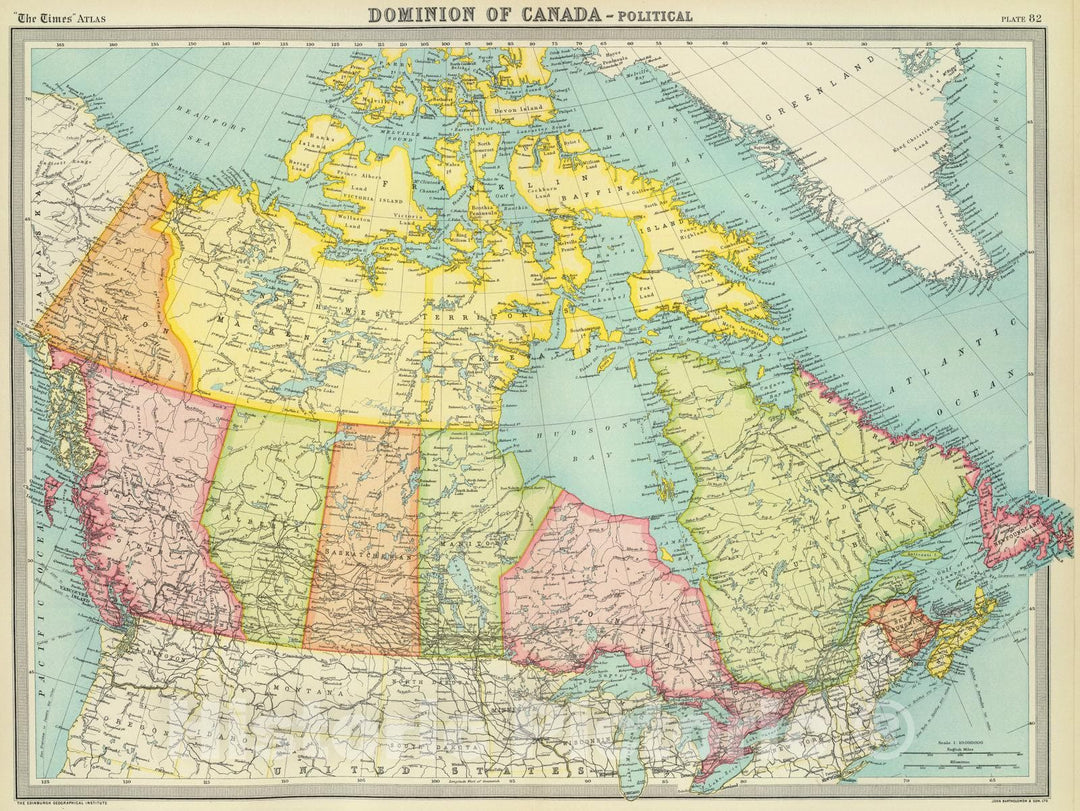 Historic Wall Map : 1922 Dominion of Canada - political. - Vintage Wall Art