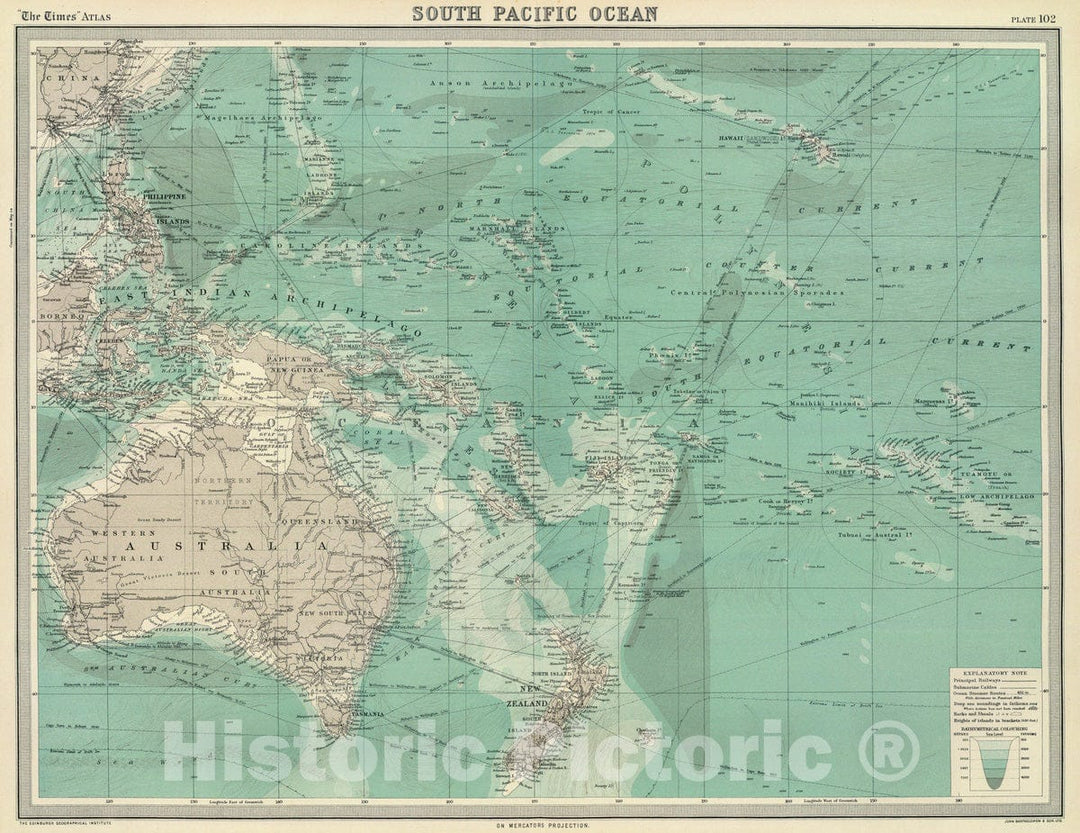 Historic Map : 1922 South Pacific Ocean. - Vintage Wall Art