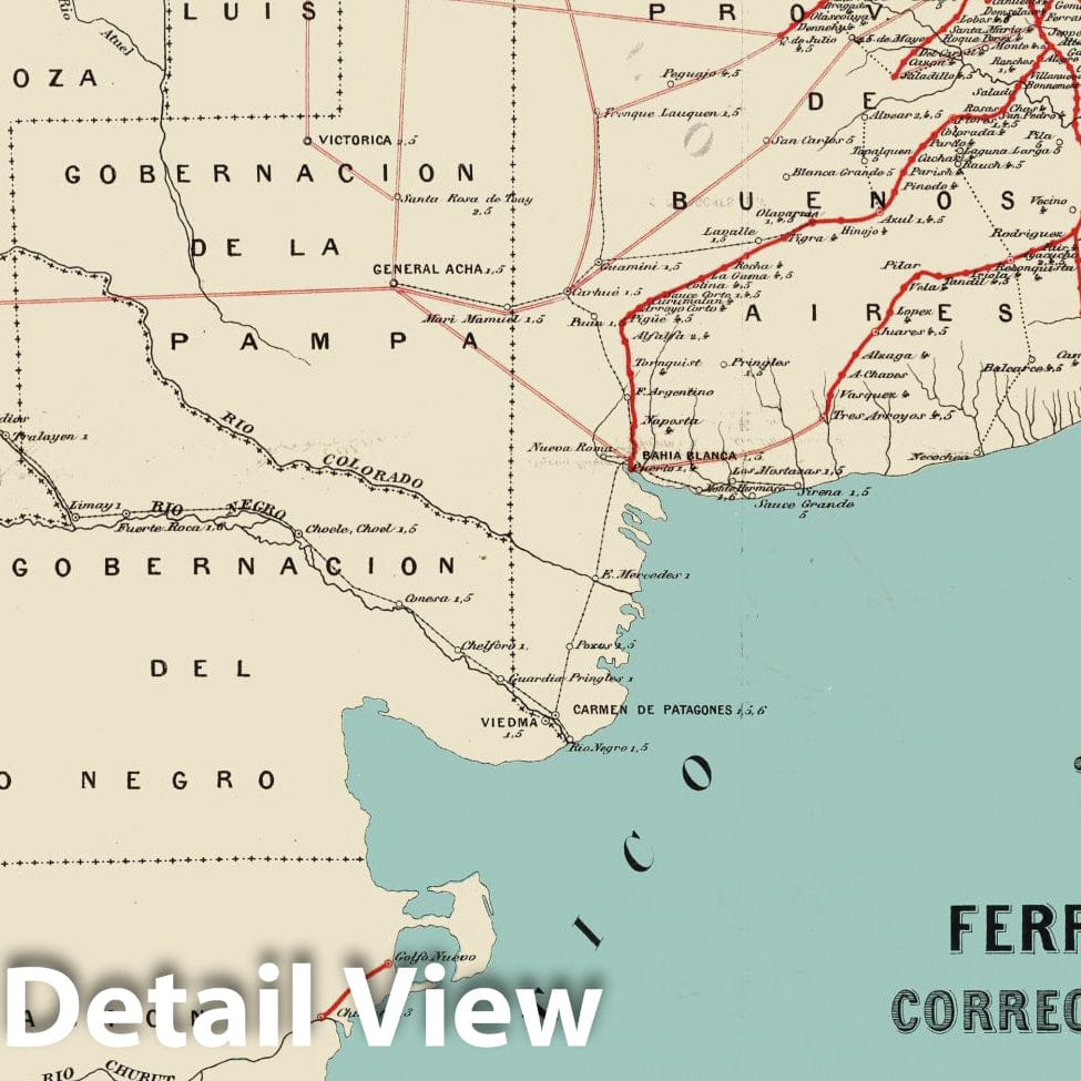 Historic Map : Argentina, 1888 Ferro-carriles, correos y telegrafos, Republica Argentina. , Vintage Wall Art