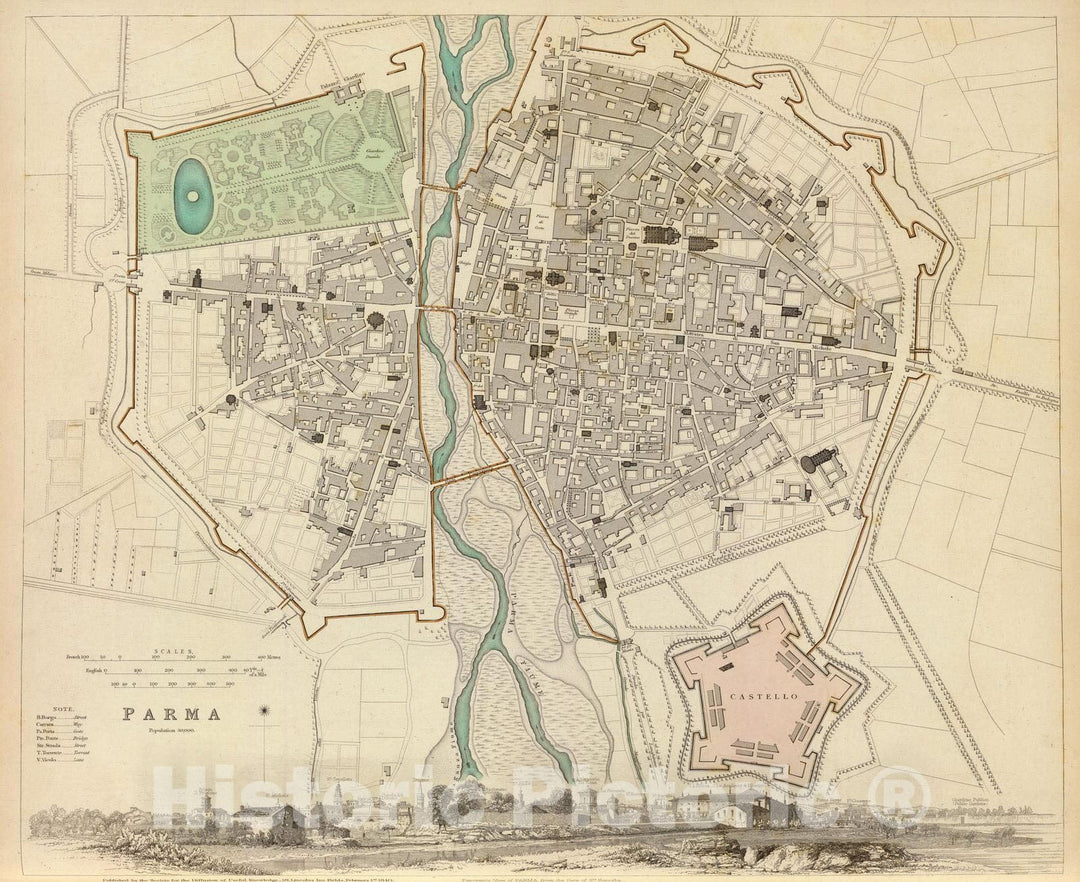 Historic Map : Italy , Parma (Italy), 1840 Parma. , Vintage Wall Art